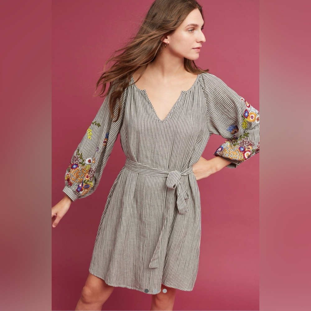 Preowned Anthropologie Feather Bone Lindsey Embroidered Tunic Dress Size S